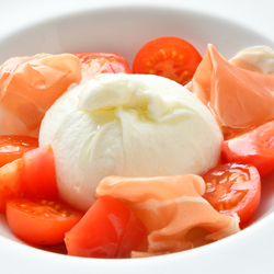 Prosciutto and Fruit Tomatoes with
Burrata Cheese